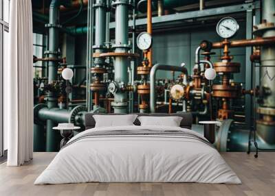 A large industrial pipe system with many valves and gauges Wall mural