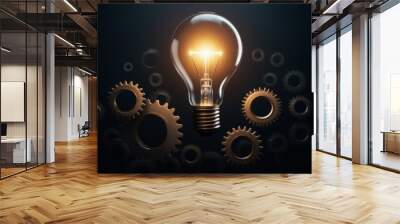 A light bulb is surrounded by gears, symbolizing the idea of innovation Wall mural