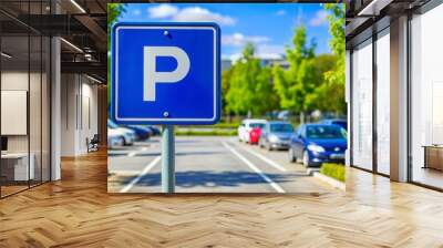 A parking sign with the letter P on it is in a parking lot Wall mural