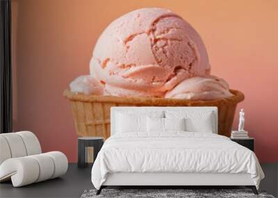 A pink ice cream cone with pink ice cream and pink ice cream scoops Wall mural