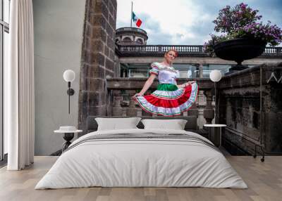 Model on the background of Chapultepec castle. National dresses and beauty. This Is Mexico City Wall mural