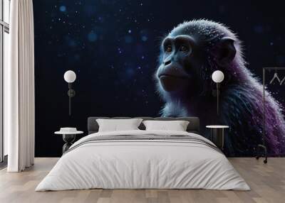 A close-up portrait of a monkey with a dreamy, ethereal glow. Wall mural