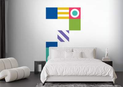 Creative number 2 logo with geometric shapes. Creative educational colorful graphics. Vector Wall mural