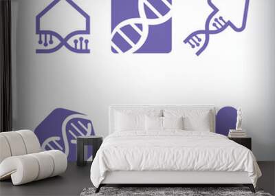 Human, house and arrow shape DNA form design set of 6. Health, science research and laboratory sector. Wall mural