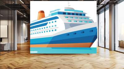 Illustrated Cruise Ship Sailing In Calm Water Wall mural