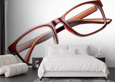 Red Eyeglasses Isolated On Transparent Background With Reflection Wall mural