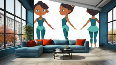 Three Poses of a Young Cartoon Girl Character in Athletic Outfit Wall mural