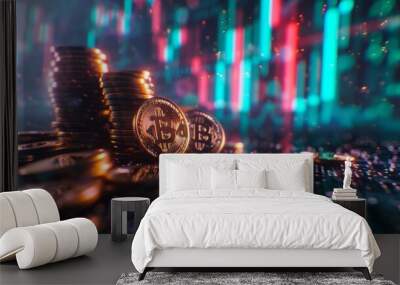 A Pile of Gold Coins Sitting on Top of a Stack of Other Gold Coins - Generative AI Wall mural