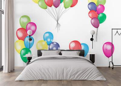 Bunches and groups of colorful helium balloons isolated. Illustrated vector. Wall mural