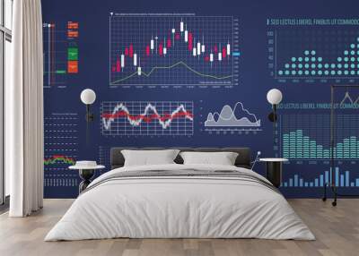 Set of Intelligent technology hud interface. Network management data screen with different chart and diagram. Illustrated vector. Wall mural