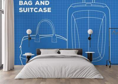 Blueprint of Suitcase or travel luggage and travel bag. Vector illustration. Wall mural