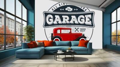 Car repair service, vintage Logo design concept with classic retro car. Vector illustration	 Wall mural