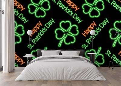 Saint Patrick's Day Neon pattern. Vector Illustration. Wall mural