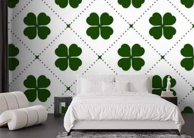 Seamless irish pattern with clover leafs. Wall mural