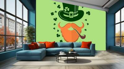 St. Patricks Day Holiday poster, banner, label, badge, emblem or greeting card design with Irish leprechaun. Vector illustration. Wall mural