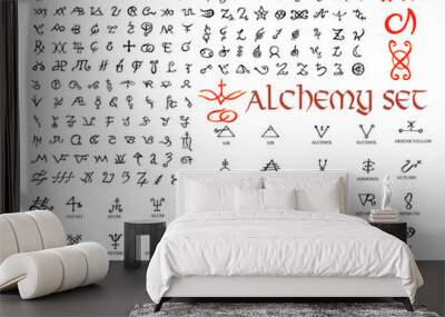 large set of alchemical symbols isolated on white. hand drawn elements for design. Wall mural