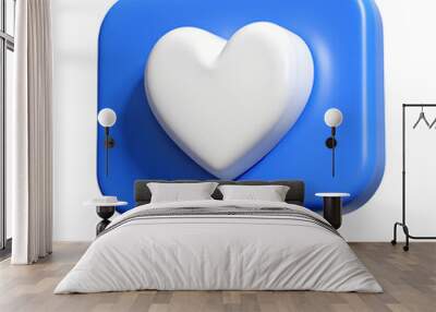 3D social media online platform concept, blue heart, 3d Wall mural