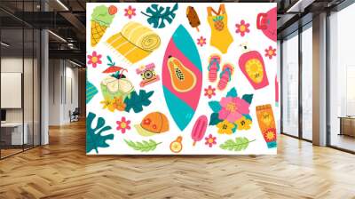 Big summer set for sticker. Icons, signs, banners. Beach party poster. Collection elements for summer holiday. Wall mural