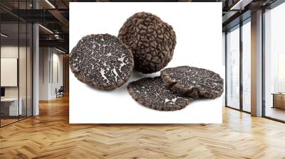 black truffles with slices on white background. Wall mural