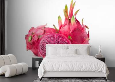 ripe red dragon fruit with half isolated on white. Wall mural