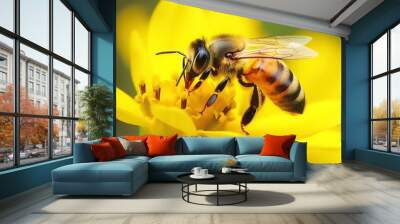 bee on yellow flower Wall mural