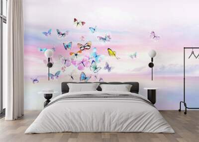 Big trees, forests, butterflies, birds, landscapes and various watercolor flowers Wall mural