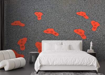 red footprints shape paper cutting Wall mural