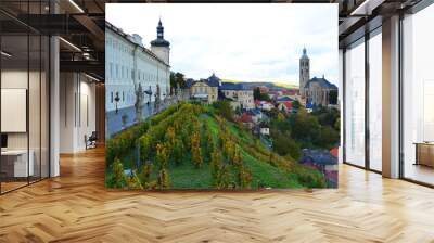 Beautiful panoramic view of Kutna Hora, Czech Republic. Jesuit College on the left and The Church of St James (Jacob) on the right. Autumn season Wall mural