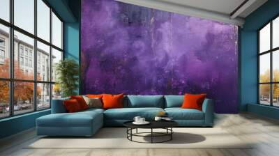 A mysterious blend of purple smoke drifting over a grunge background with textured gold accents. This abstract image evokes a sense of mystery and depth, perfect for creative projects. Wall mural