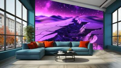 A surreal cosmic landscape features a deep crack splitting the arid ground under a starry night sky. The vibrant purple hues evoke a sense of mystery and otherworldliness, perfect for fantasy or sci Wall mural