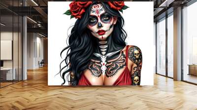 Colorful Floral Sugar Skull Woman for Day of the Dead Wall mural