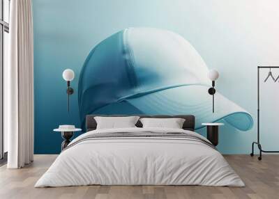 Light blue baseball cap floating against a soft gradient background, creating a modern and minimalist visual appeal. The smooth fabric and clean lines make it perfect for showcasing apparel design or Wall mural