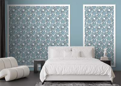 laser cut, flower, frame background for paper and wood carving. plotter Wall mural