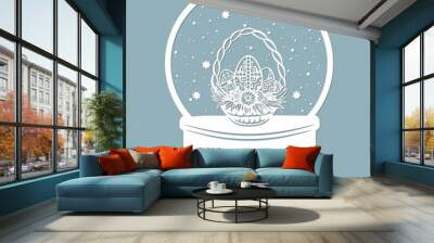 Snow globe, Easter basket with flowers, eggs. Laser cutting. Vector illustration. Template for laser cutting, plotter and screen printing. Wall mural