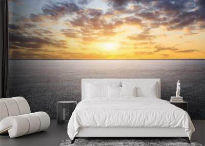  Empty asphalt road and sunset sky landscape in summer Wall mural