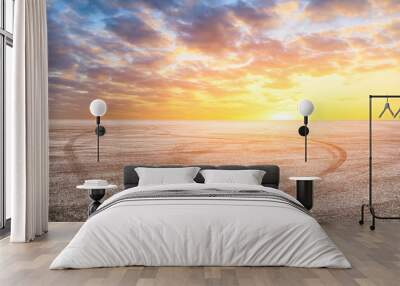  Empty asphalt road and sunset sky landscape in summer Wall mural