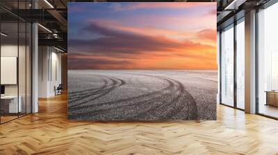  Empty asphalt road and sunset sky landscape in summer Wall mural