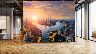 Aerial view of Shanghai city skyline in early morning Wall mural