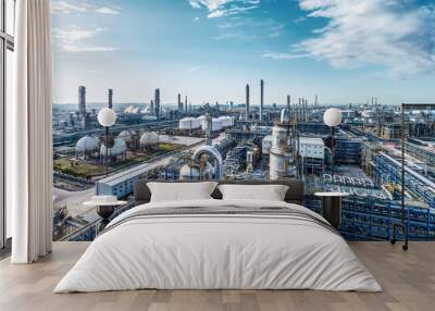 Chemical plant refinery industrial equipment background. Business Finance and Industry Wall mural