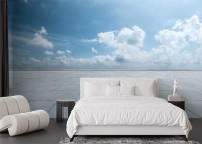 Empty brick floor and sky clouds background Wall mural