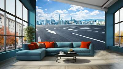 Shenzhen city skyline and clean asphalt road background Wall mural