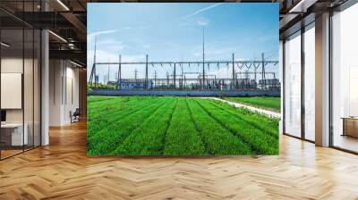 Substation power plant and natural landscape, green energy Wall mural