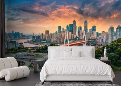 Sunset city architecture landscape and beautiful sky in Chongqing Wall mural