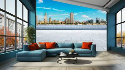 Urban architectural landscape and floor plaza in Shanghai Wall mural