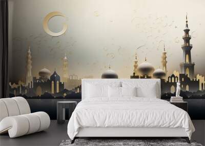 3D cartoon illustrations of mosques and lanterns produced for the holy festival.AI generated. Wall mural