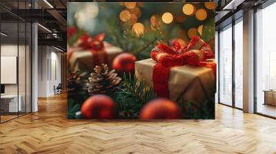 Boxing Day background, gift boxes of various colors and sizes, holiday sales promotional illustrations,generated with AI. Wall mural