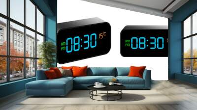 digital alarm clock with electronic digits which displays the hour minute temperature am pm. vector  Wall mural