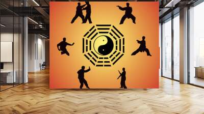 set of images of people of engaged kung fu Wall mural