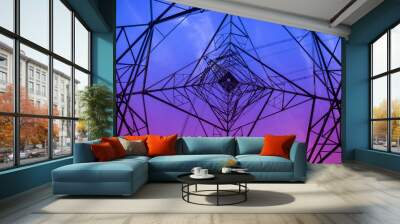 The silhouette of the evening electricity transmission pylon Wall mural