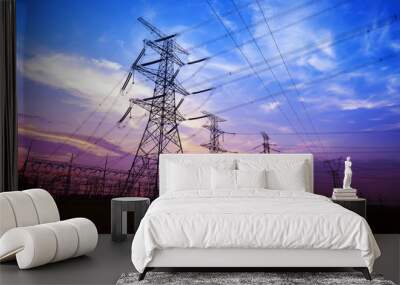 Transmission tower in the evening Wall mural